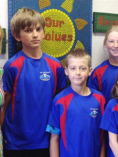 Arrowtown Primary School teacher Janey Winders with pupils (from left) Ben Kunath, Sam Clark,...