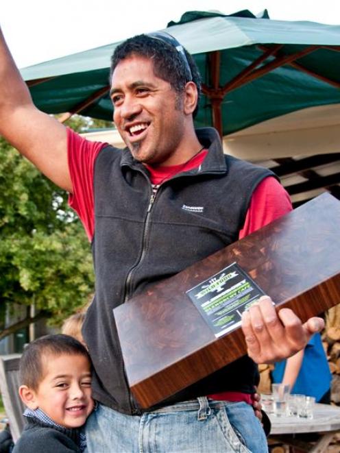 Arrowtown's Shaun Fa'Amalepe with his son, Lennox (then aged 5) after winning the inaugural...