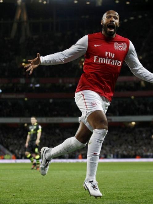 Arsenal's Thierry Henry celebrates his goal against Leeds United during their FA Cup match at the...