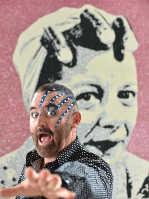 Artist Stanley Manthyng  at home in Dunedin yesterday with  Coronation Street character Hilda...