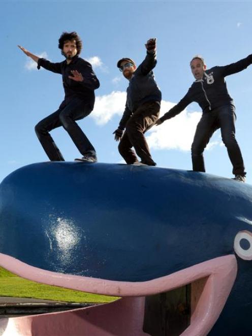 At the St Kilda playground yesterday are (from left) <i>Two Little Boys</i> actor Bret McKenzie,...