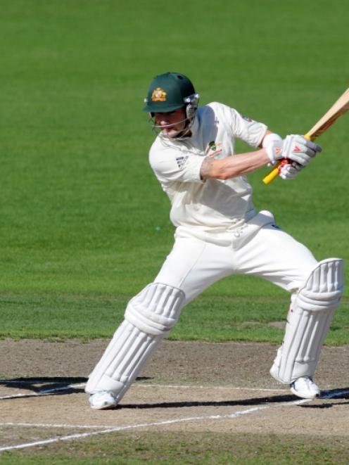 Australia's Micheal Clarke bats on the fourth day of the second International cricket test...