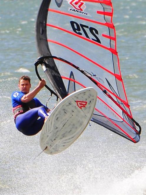 Australian and New Zealand slalom windsurfing champion Gareth Wood in action on Otago Harbour...