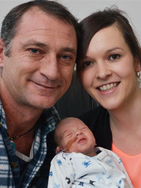 Australian couple Tony Pullman and Heidi Knight with baby Riley at Dunedin Hospital's neonatal...