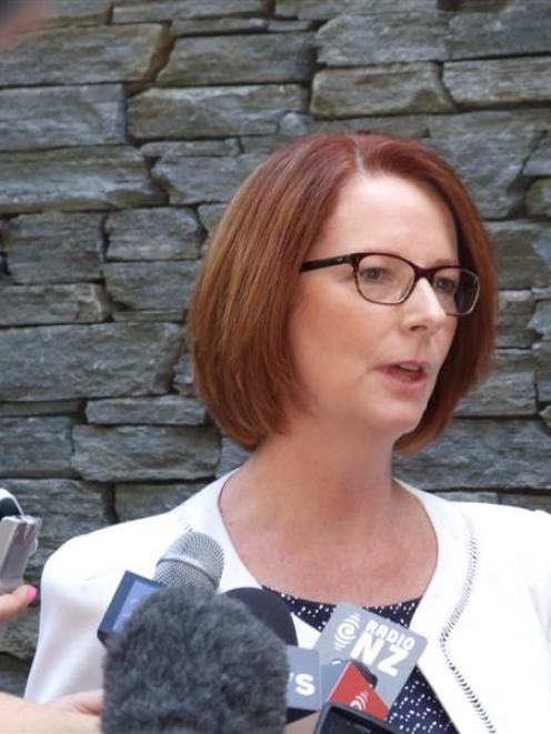 Australian Prime Minister Julia Gillard fronts a large media contingent at the Hilton Queenstown...