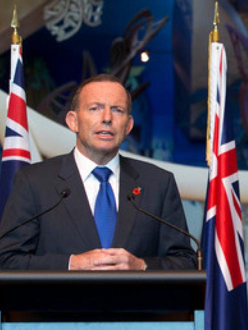 Australian Prime Minister Tony Abbott at the joint press conference with New Zealand Prime...