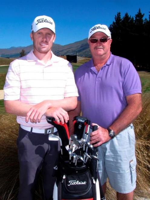 Australian pro Andrew Dodt (left) with his father-in-law, Brett Odgers, at The Hills yesterday....