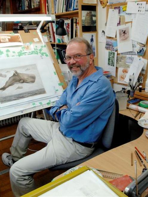 Award-winning illustrator David Elliot at work in his Port Chalmers studio yesterday. Photo by...