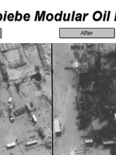 Before and after aerial pictures released by the US Department of Defence show damage to the...