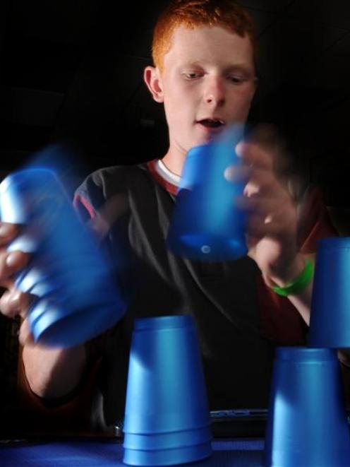 Ben Lovelock shows his sport stacking talent. Photo by Craig Baxter.