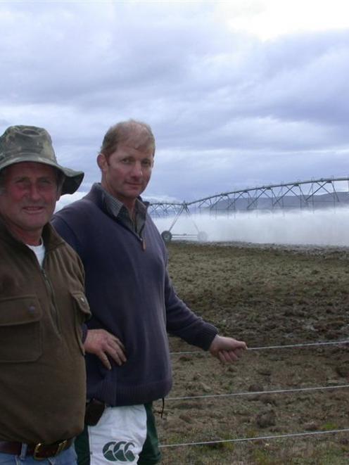 Benmore Irrigation Company chairman Barry Shepherd (left) and Omarama farmer Simon Williamson...