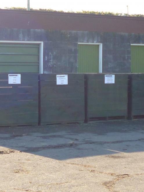 Bins sitting on a Mid Canterbury farm await items 
for recycling under the Wastebusters scheme.