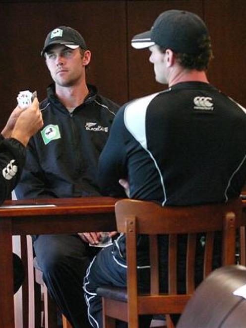 Black Caps (from left) Daniel Vettori, James Franklin, Kyle Mills and Ross Taylor fill in time...