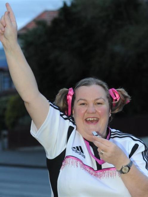 Blind Dunedin woman Julie Woods, who will referee the Nude Blacks v Fijian Invitational rugby...