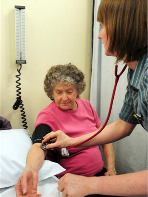 Mosgiel resident Shirley Ross has her blood pressure checked by Mosgiel Health Centre practice...