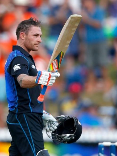 Brendon McCullum acknowledges the crowd after reaching his century against Sri Lanka. Photo Getty...