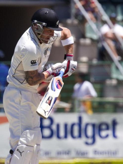Brendon McCullum plays a shot on day three of the second test against South Africa in Port...