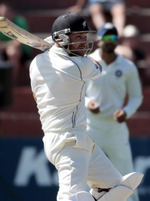 Brendon McCullum plays a shot on his way to a double century against India on day four in...