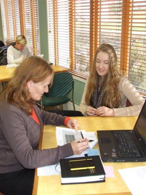 Brittany Cato (18) of Queenstown, gets career guidance from Phillipa Dobson-Brown. Photo by...