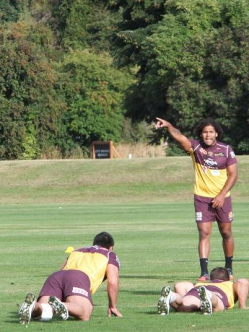 Broncos captain Sam Thaiday directs his team-mates at a training session in Queenstown. Photo by...