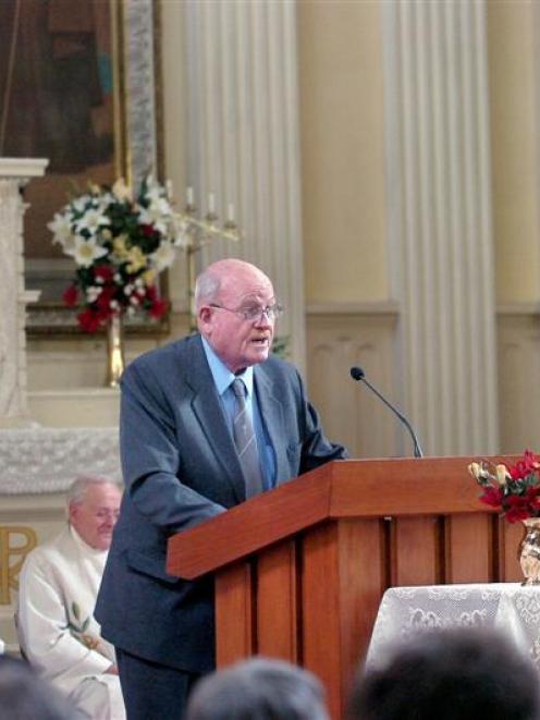Brother Graeme Donaldson speaks at a Mass of Thanksgiving in his honour in Dunedin at the weekend.