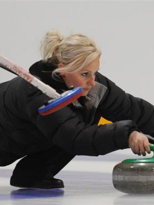 Brydie Donald in action for the New Zealand women's team in the Wendorf Rock Bonspiel at the...