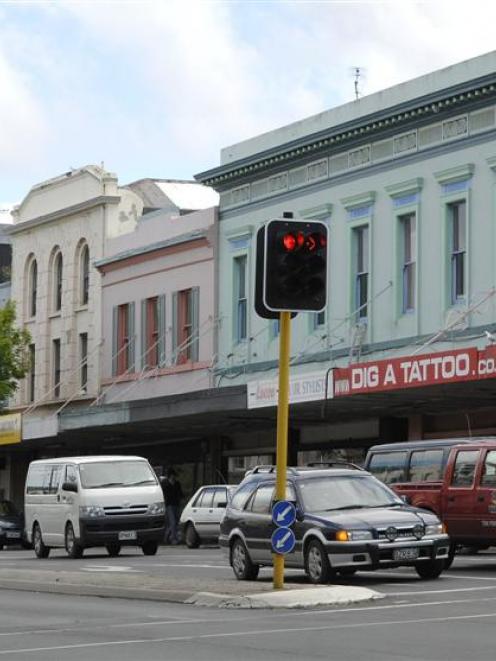 Buildings in Princes St, Dunedin, near the intersection with Stafford St. Photo by Linda Robertson.