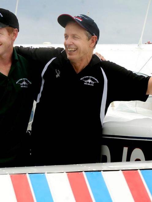 Bulls GP Dr Dave Baldwin (right) with son Marc at Dunedin International Airport beside the Bulls...