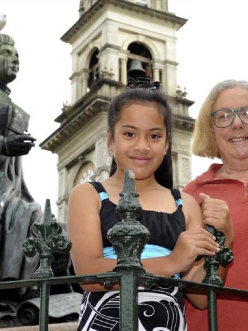 Burns poetry competition winners Molly Saula Ahokovi (9) and Lynne Hill, both of Dunedin, in the...