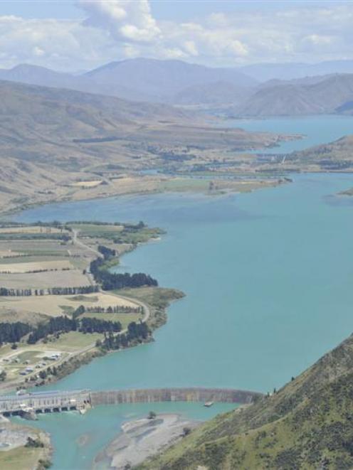 The Waitaki dam, with Lake Waitaki stretching out behind it. The power station started producing...