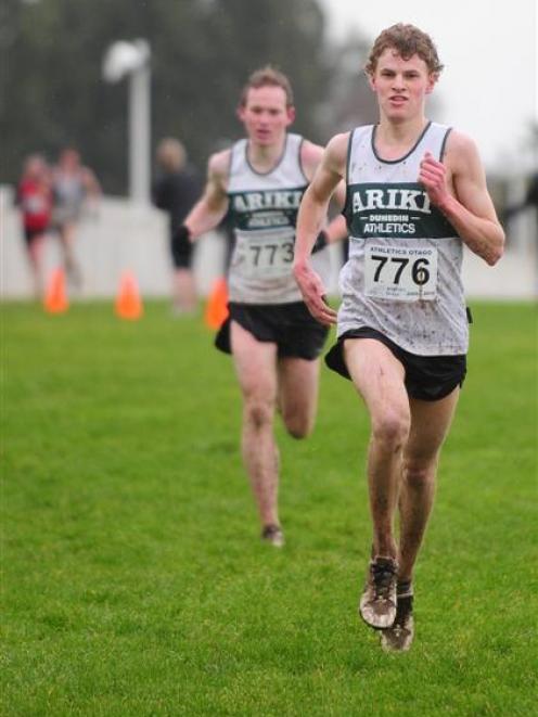 Callan Moody runs to victory in the Edmond Cup ahead of Ariki clubmate Nathan Baxter at Wingatui...