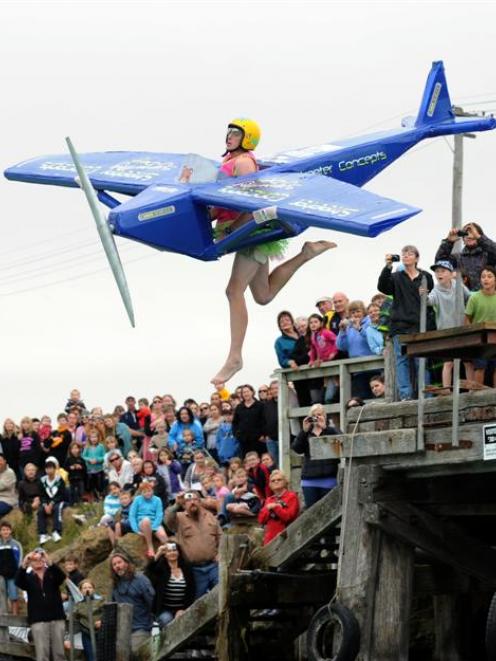 Cameron Hill plummets into the Oamaru Harbour in the Street Concepts plane in the Port FM Local...