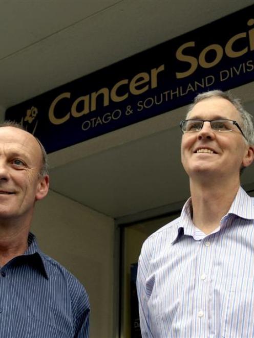 Cancer Society chief executive Mike Kernaghan (left) and board member Dr Blair McLaren are...