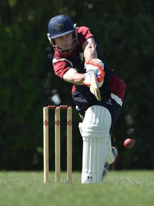 Carisbrook-Dunedin middle order batsman Sean Eathorne works a ball to the leg side on his way to...