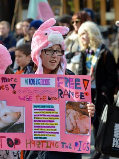 Cassidy Toms (12) in the Octagon promotes free range farming on Saturday at a national rally...