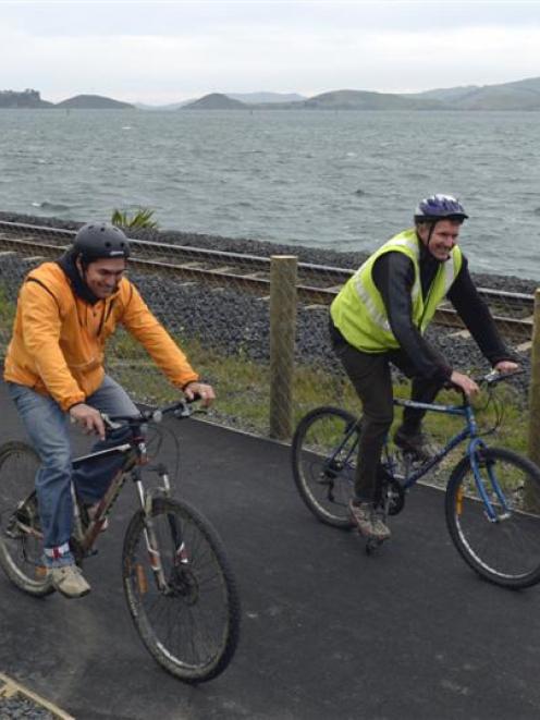 Cassino Doyle (left) and Jim Fyfe use the officially open section of  the walking and cycling...