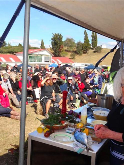 Celebrity chef Fleur Sullivan, of Moeraki,  greets the crowd of more than 600 who turned out to...