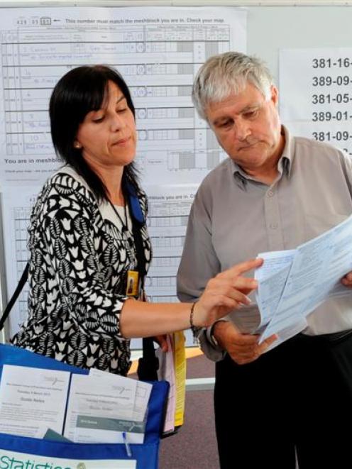 Census collector Melanie Eady and St Kilda district supervisor Bruce Beath role-play at a...