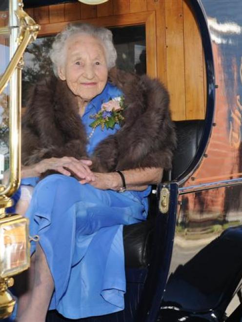 Centenarian Cassie McMullan gets ready to  take a spin in a 100-year-old Model T Ford in Dunedin...
