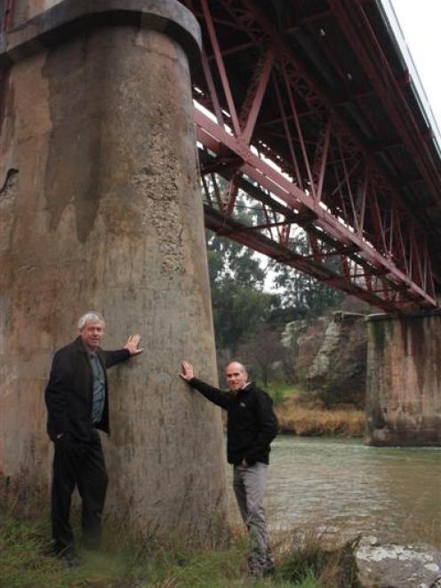 Central Otago Mayor Tony Lepper (left) and council roading engineer Scott Graham ''prop up'' the...