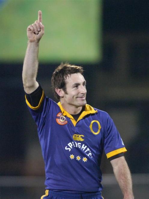 Charlie Hore acknowledges the crowd after he leads Otago to a win over Northland at Carisbrook in...