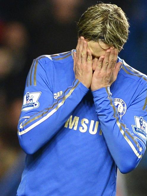 Chelsea's Fernando Torres reacts following a missed chance against Manchester City.  REUTERS...