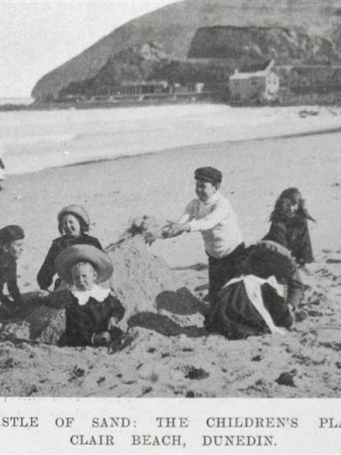 Children building a sandcastle on St Clair beach, Dunedin. 
- Otago Witness, 23.3.1910.