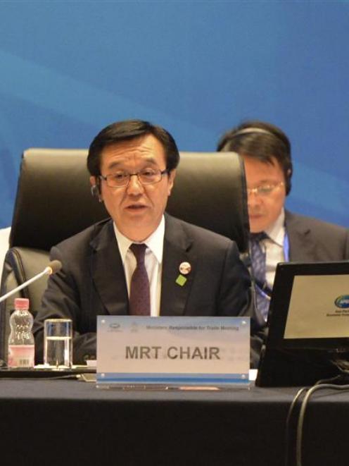 China's Commerce Minister Gao Hucheng chairs the 2014 Apec Ministers Responsible for Trade (MRT)...