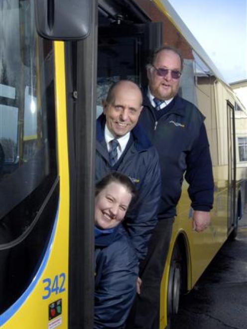 Citibus Newton bus drivers (from front) Brenda Gordon, Richard Roberts and Read Hudson are ready...