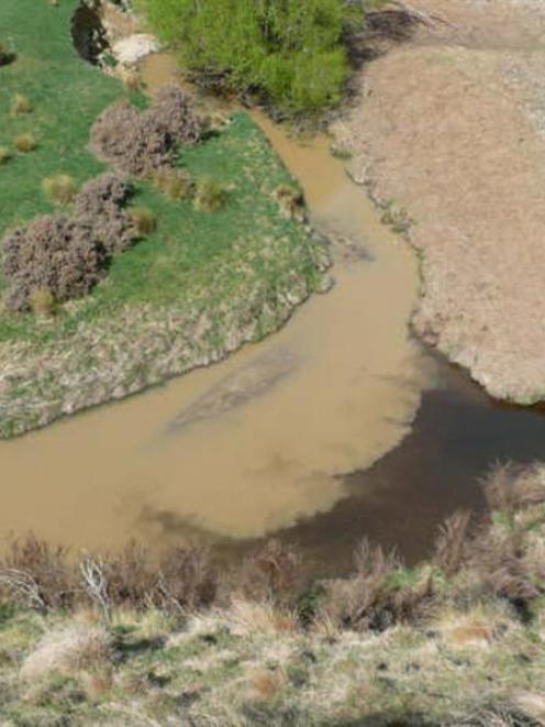 Clay and silt from Broad stream flows into Lee stream after TrustPower's canal on the Deep Stream...