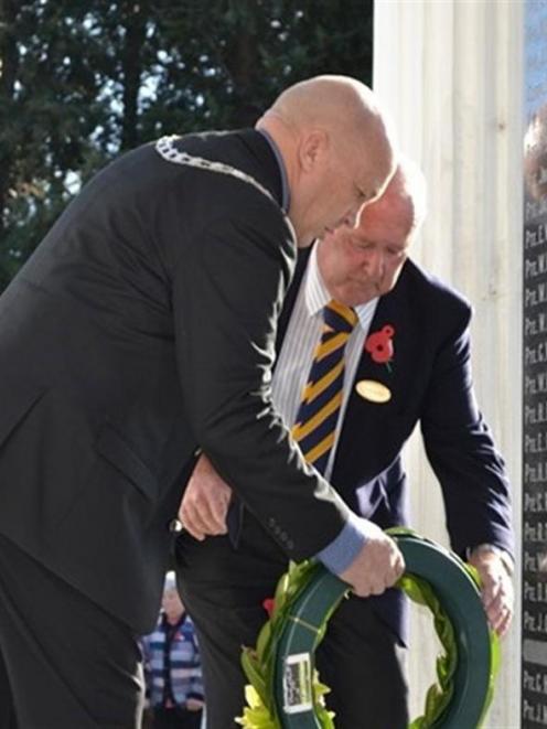 Clutha Mayor Bryan Cadogan and Milton Bruce RSA president George Henderson lay a wreath at the...