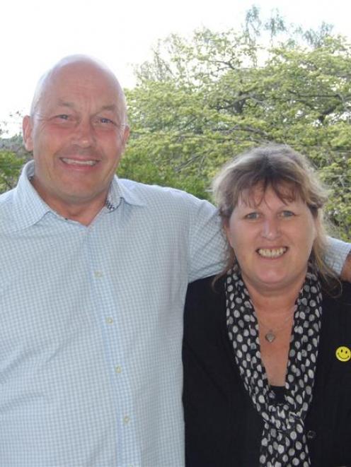 Clutha Mayor Bryan Cadogan celebrates his re-election at home with wife Allyson on Saturday....