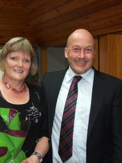 Clutha Mayor Bryan Cadogan thanks Irene Mosley for her service to the district at a council...
