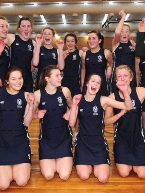 Columba College players cheer after winning the Otago secondary school championships final at the...